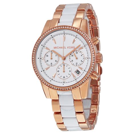 Michael Kors Ritz Quartz Chronograph White Dial Ladies Watch .